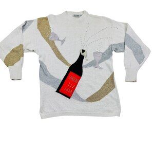 Alexandria Vintage Champagne Celebration Applique Sparkle Sweater Women's Size M